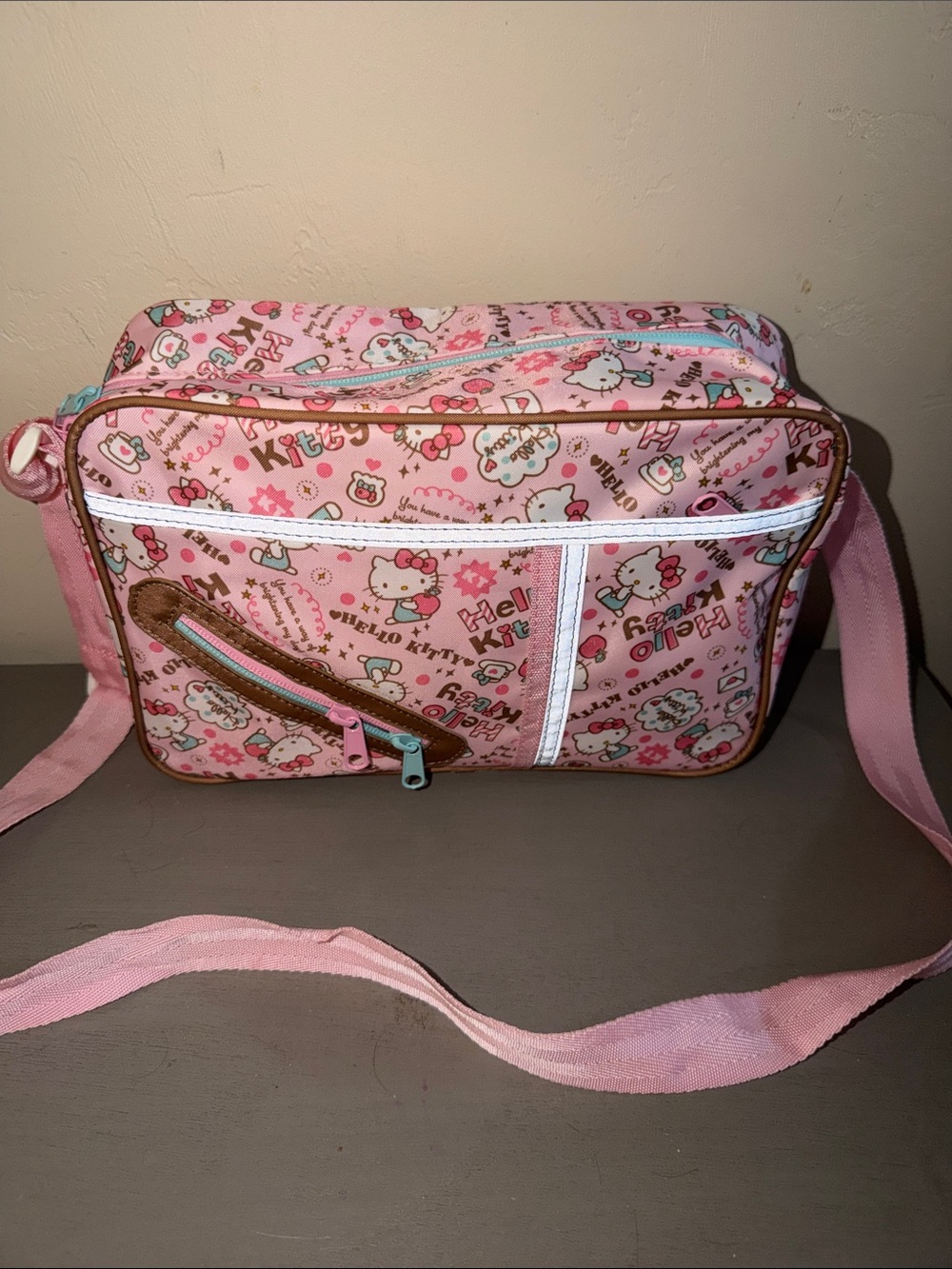 Hello Kitty Pink Patterned Crossbody Bag with White Trim